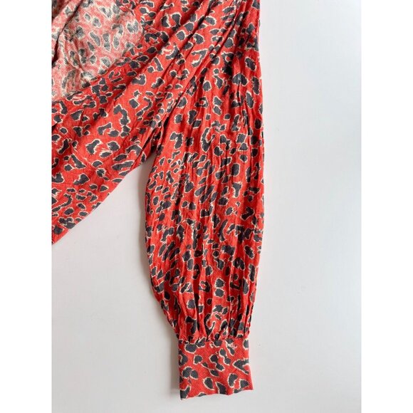 FREE PEOPLE C'est Moi Orange Leopard Printed Long Duster Maxi Blouse Top, Size M - Picture 8 of 15